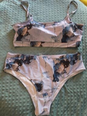 Marble Print Bikini Set - Top, Bottom, Sarong